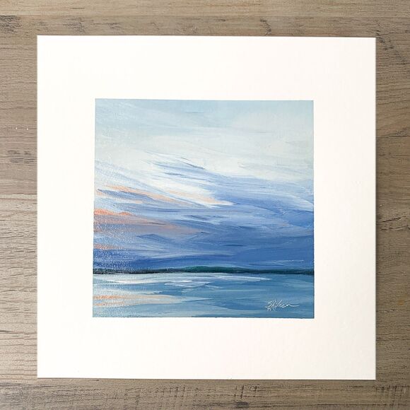 8x8 Maine Original Oil Painting New England Coastal Art Ocean Moody Water Signed - Picture 2 of 3